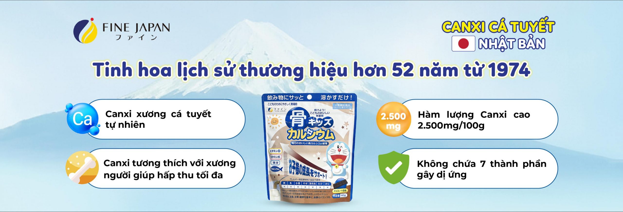 Canxi cá tuyết Nhật Bản Fine Japan lịch sử 52 năm