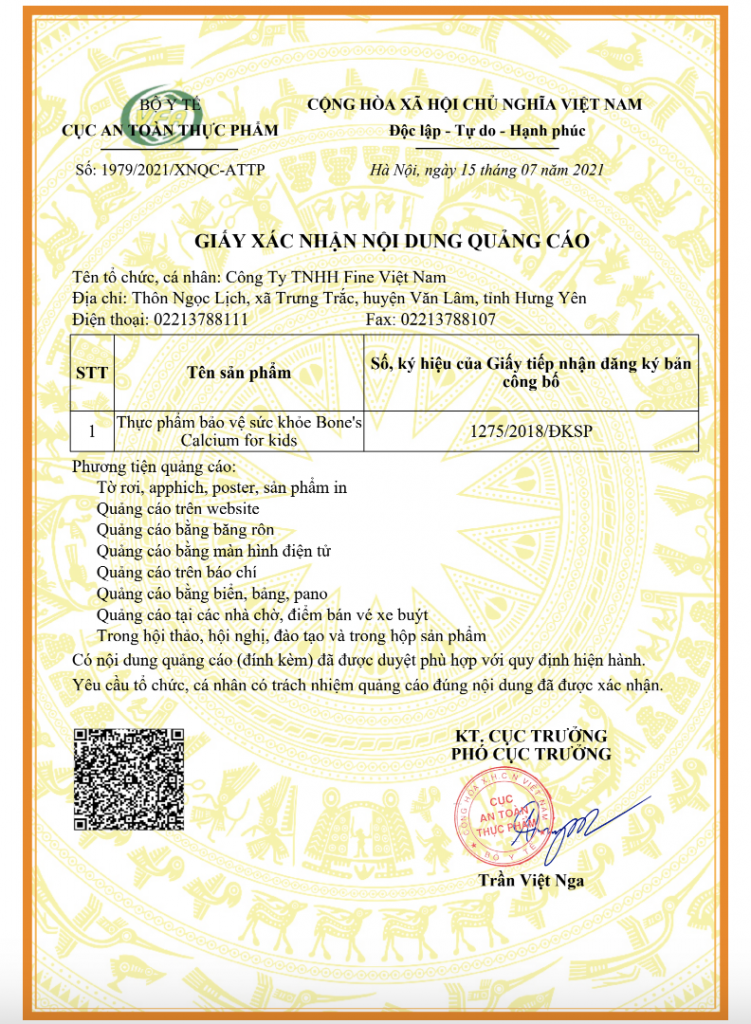 Canxi cá tuyết Nhật Bản Fine Japan xác nhận quảng cáo